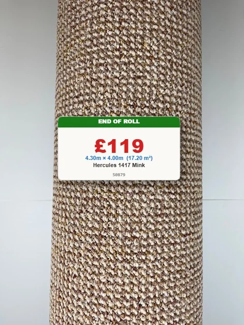 4.3 x 4 mtr Hercules 1417 Mink. Comfort felt backing.