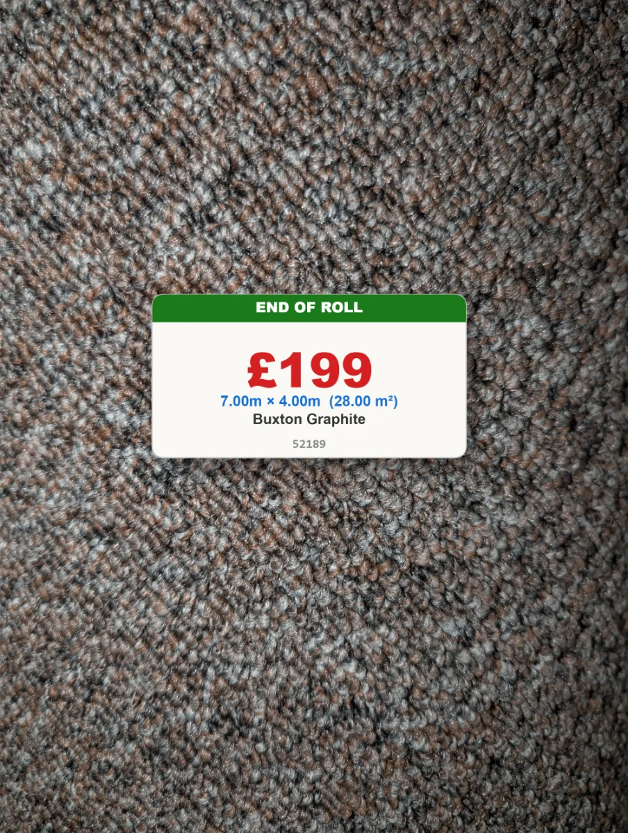 7 x 4 mtr Buxton Graphite. Hard wearing berber carpet.